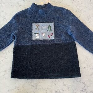 Cozy Winter Snowflake Sherpa Fleece Pullover Navy Blue Cottagecore S